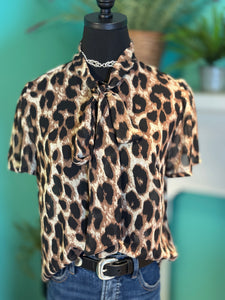 Howdy Hanny Leopard Tie Front Top