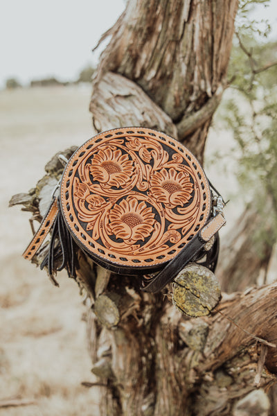 Double J Circle Tooled Handbag