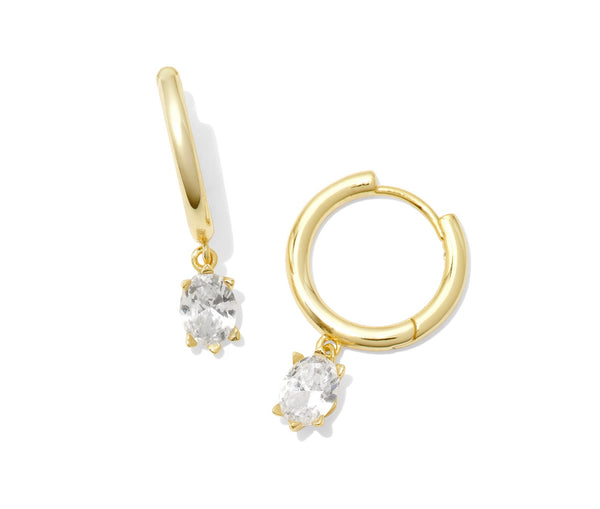 Kendra Scott Cailin Single Stone Huggie Gold White Crystal