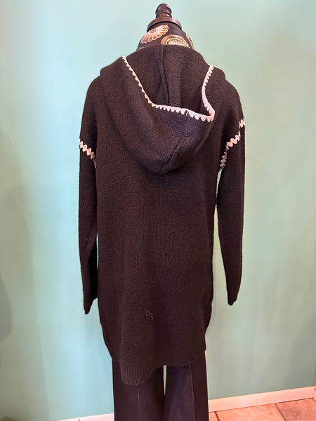 Hem & Thread Stitch Detailed Hoodie Cardigan