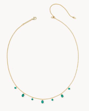 Kendra Scott Cailin Delicate Strand Necklace in Gold Green Crystal