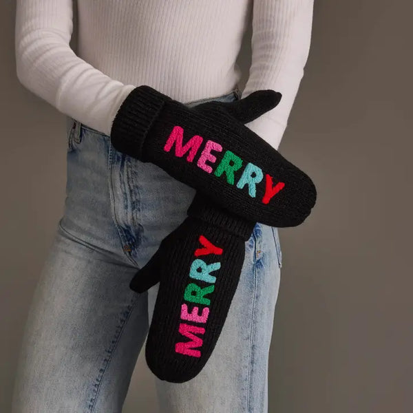 Merry Knit Mittens in Black