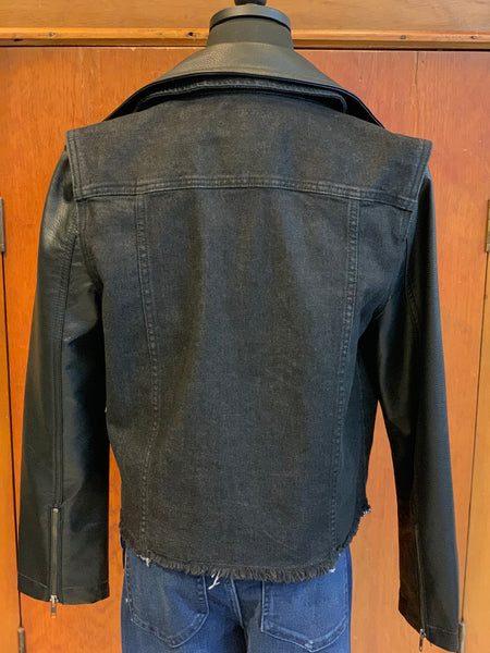 Liverpool PU Denim & Faux Leather Hybrid Moto Jacket