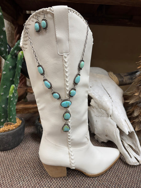 ALZ Turquoise Statement 2 Piece Set, Lariat Necklace & Earrings