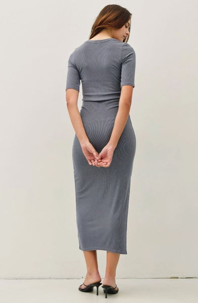 Midi Dress Short Sleeve Scoop Neck