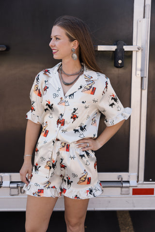 Front Porch Vintage Cowboy PJ Top/Short Set
