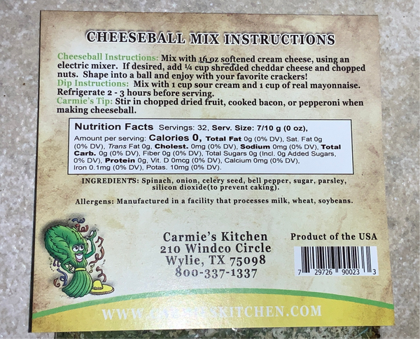 Carmie’s Spunky Spinach Cheeseball Mix