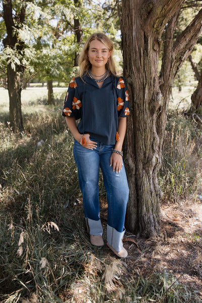 THML Puff Sleeve Tassel Top
