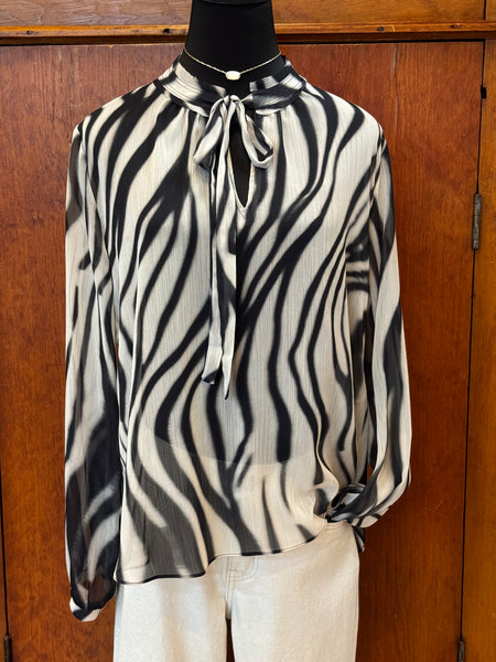 Animal Print Tie Front Long Sleeve Blouse