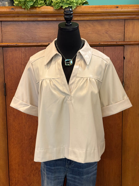 Glam Faux Leather Swing Top Cropped