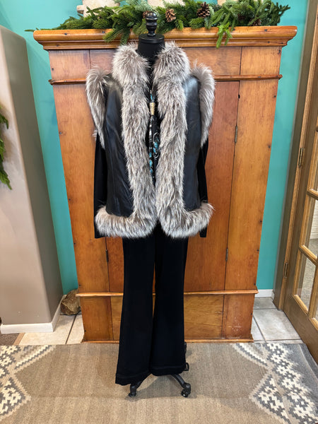 Leather Vest W/Fox Trim