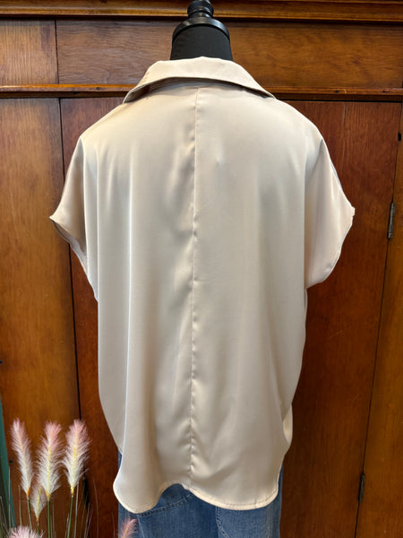 Satin Collar V-Neck Blouse
