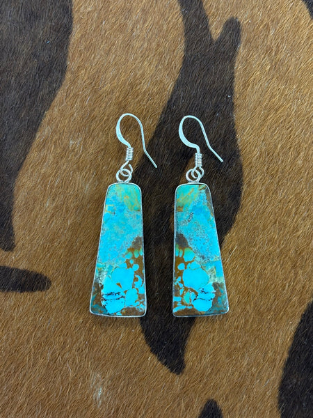 Wrapped Silver Turquoise Slab Earrings