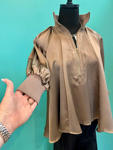 Glam Puff Sleeve Mock Neck Top