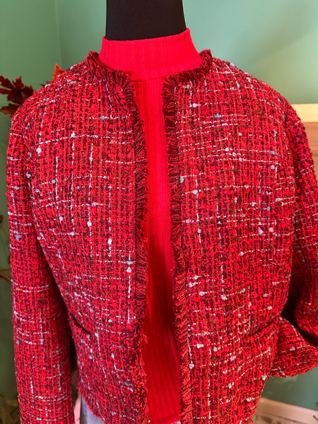 Liverpool Collarless Jacket With Frayed Edges