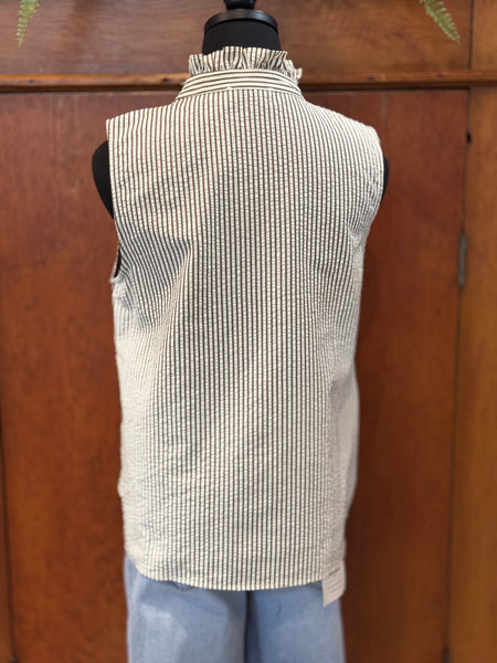 Frill Detail Sleeveless Button Down Top
