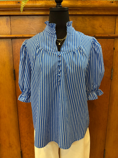 Striped Ruffle Trim Short Sleeve Top