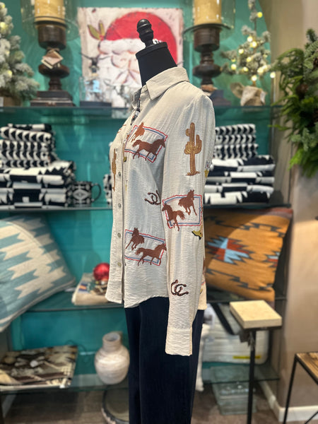 Blue B Western Embroidered Button Down