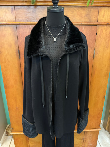 Joseph Ribkoff Faux Fur Trim Sweater Jacket