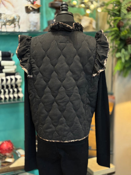 Umgee Leopard Trim Ruffle Vest