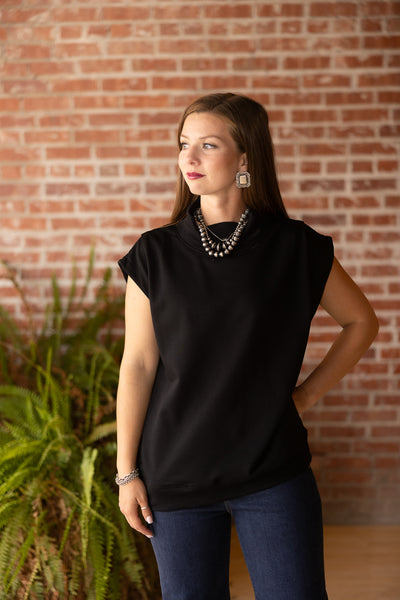 Mock Neck Cap Sleeve Knit Top