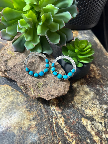 7 Stone Turquoise Etched Earrings