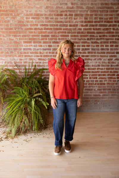 Stitch Detail Ruffle Game Day Top