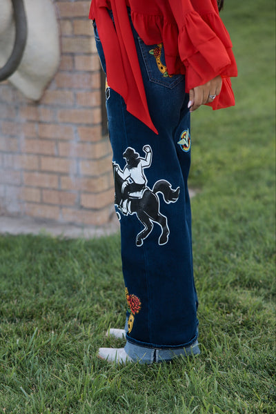 Rodeo Patch Cuffed Wide Leg Jeans