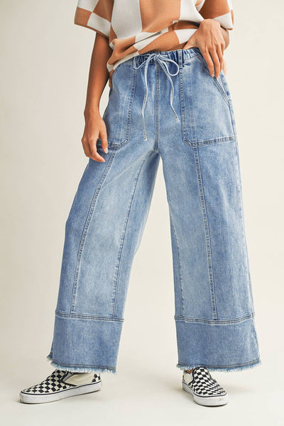 Drawstring Seam Denim Pants
