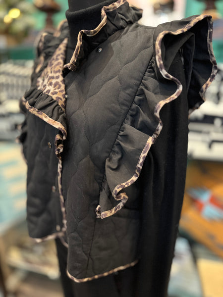 Umgee Leopard Trim Ruffle Vest