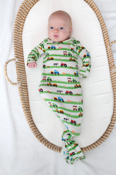 Knotted Infant Gown in Farm Stripes