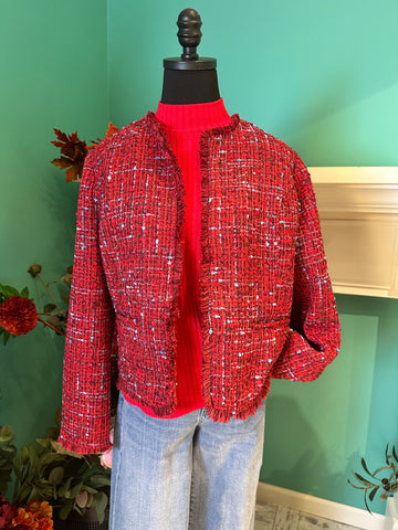 Liverpool Collarless Jacket With Frayed Edges