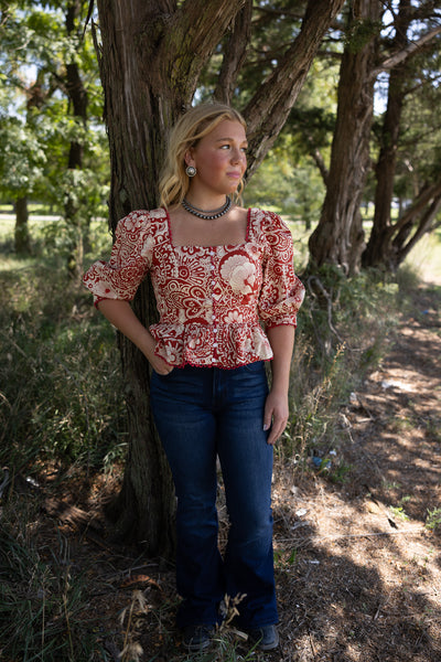 &Merci Scallop Lace Trim Top