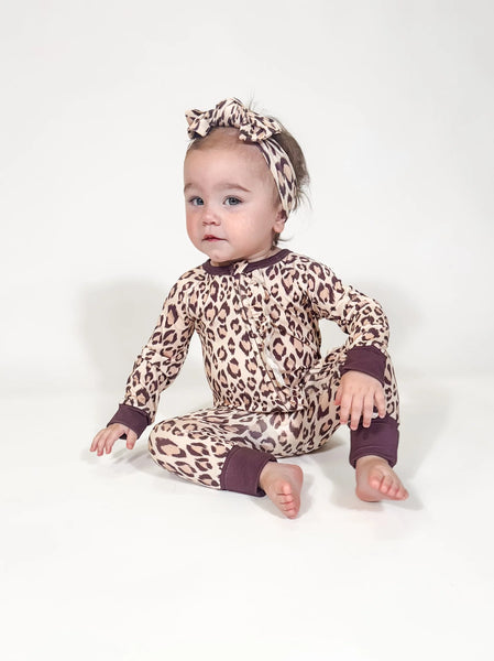 Long Sleeve Convertible Zip Pajamas in Classic Leopard