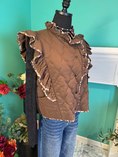 Umgee Leopard Trim Ruffle Vest