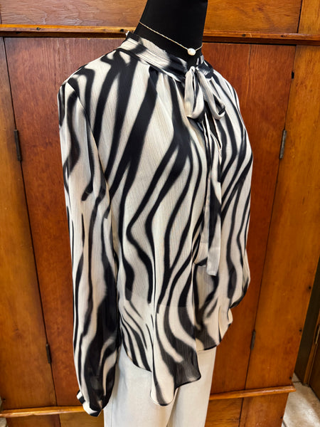 Animal Print Tie Front Long Sleeve Blouse