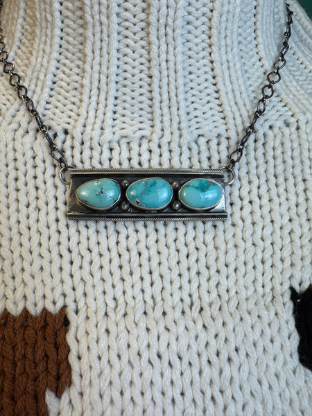 SLL 3 Stone Turquoise Bar Necklace mmm
