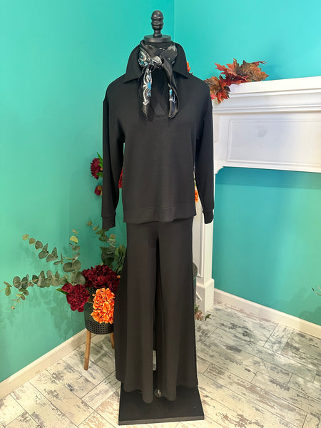 Liverpool V-Neck Pull Over W/Collar Scuba Knit Top