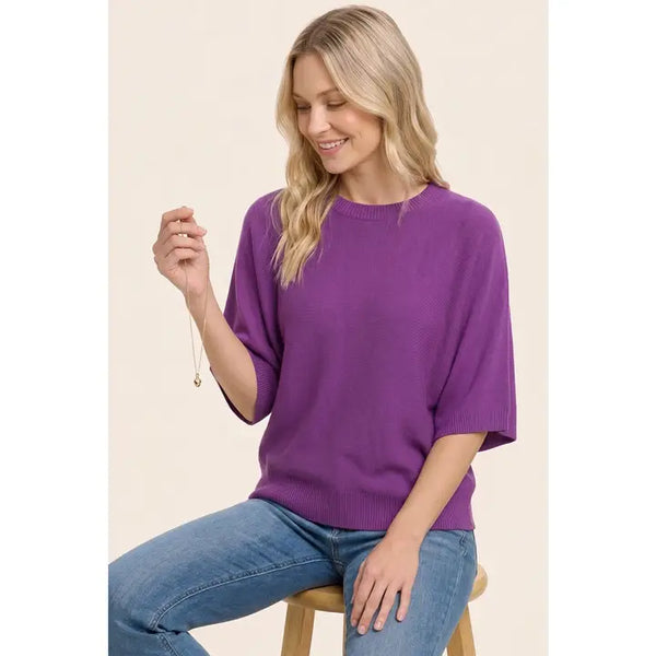 Dolman Short Sleeve Crew Neck Sweater