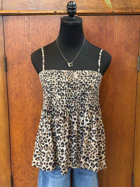 Smocked Leaopard Cami Top
