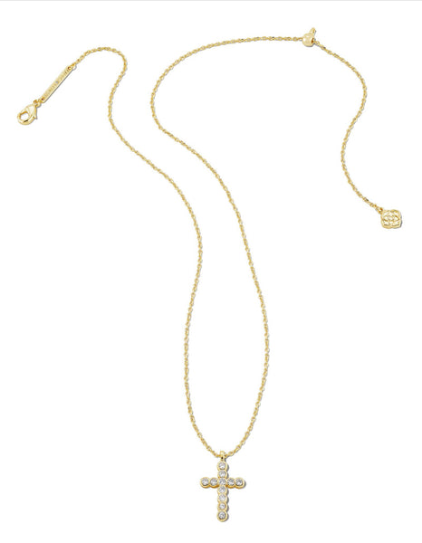 Kendra Scott Cross Crystal Pendant Necklace Gold White Crystal