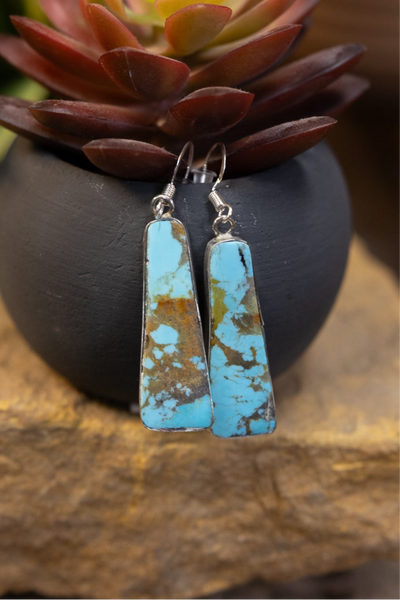 ALZ Wire Turquoise Slab with Silver Earrings