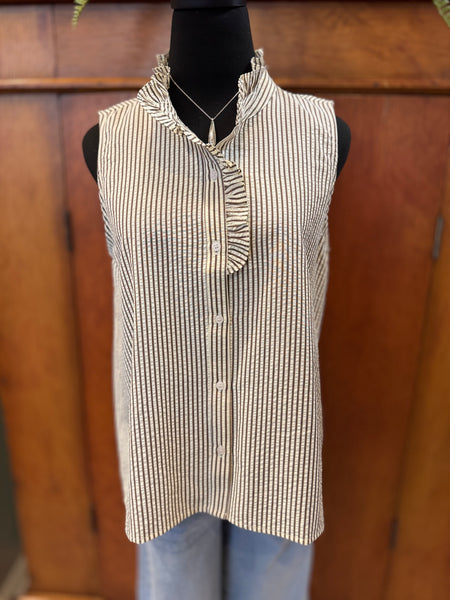 Frill Detail Sleeveless Button Down Top
