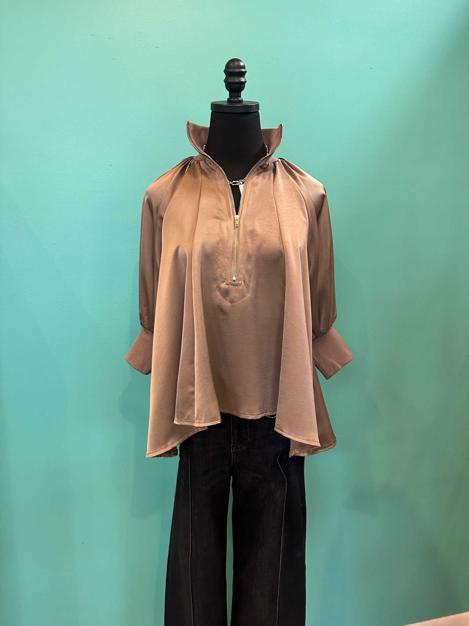 Glam Puff Sleeve Mock Neck Top