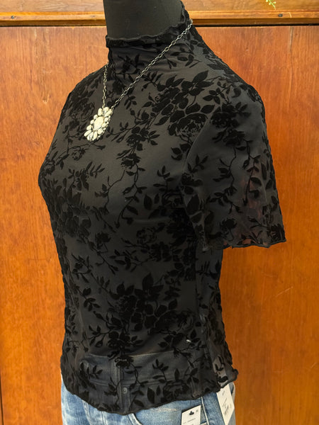 Floral Flocked Short Sleeve Top