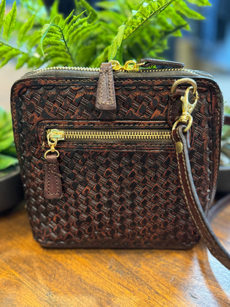 Que’chula Catalina Chica Tooled Leather Crossbody