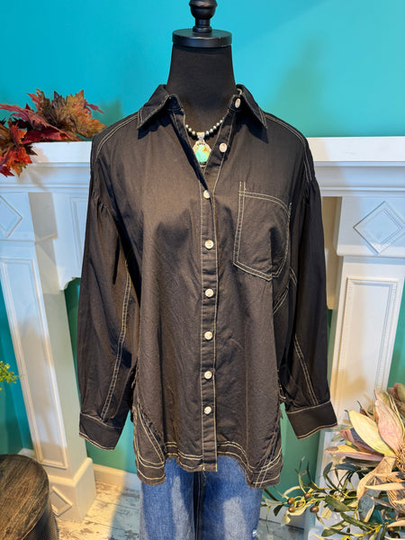 Ive/SoMe Contrast Stitch Button Up Shirt