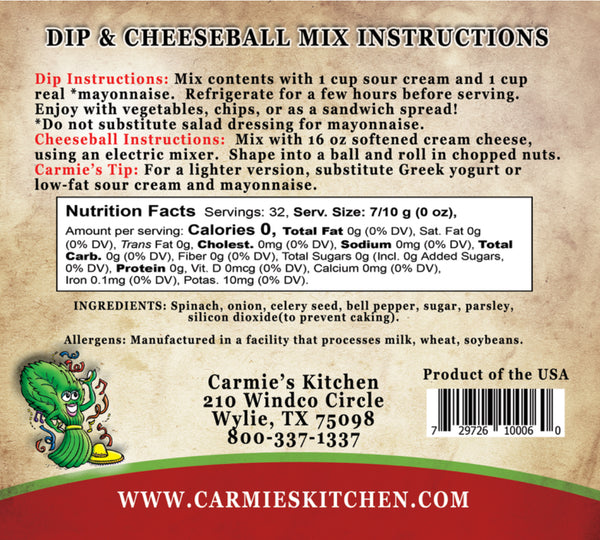 Carmie’s Fiesta Spinach Dips and Cheeseball Mix