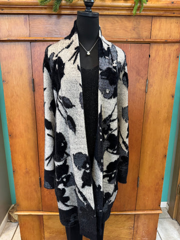 Joseph Ribkoff Open Front Long Floral Cardigan