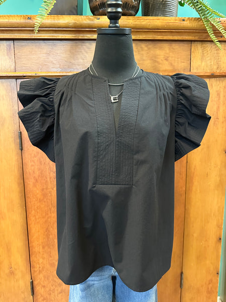 Flutter Sleeve Tunic Style Poplin Top